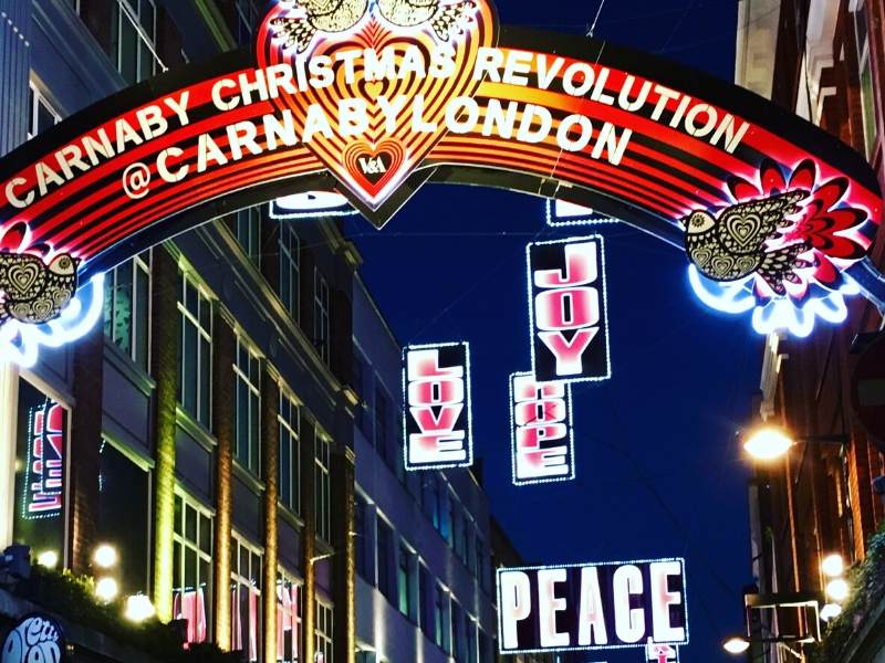 A picture showing Christmas lights at Carnaby Street