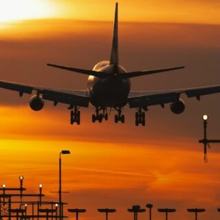 Airplane landing at Heathrow airport