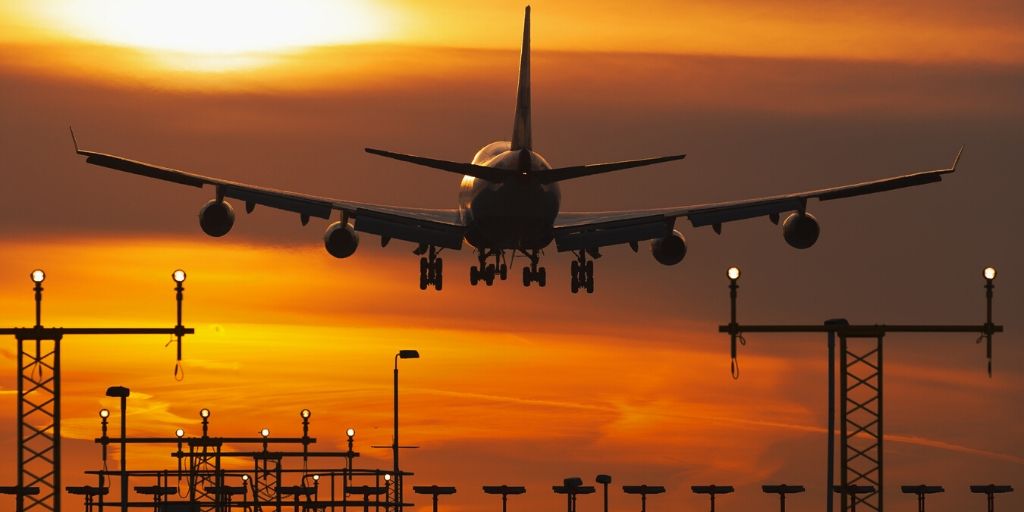 Airplane landing at Heathrow airport