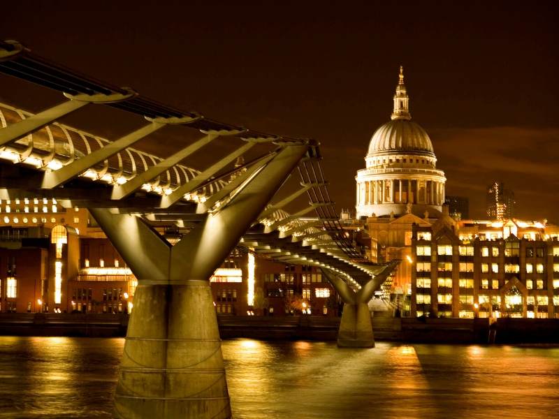 The Millennium Bridge in London with a view of St Paul's Cathedral