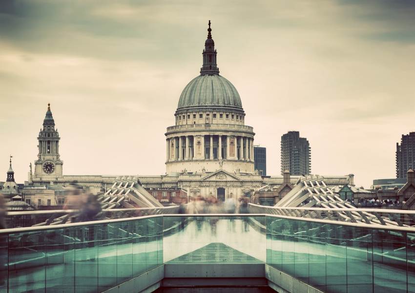 A view of the Millennium Bridge and St Paul's Cathedral