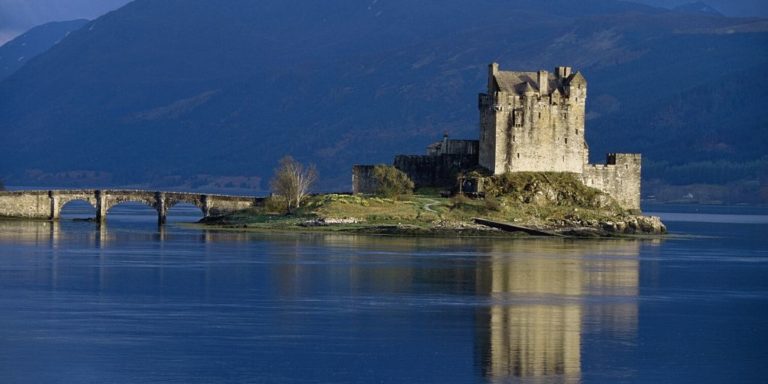 Castle in a loch in scotland