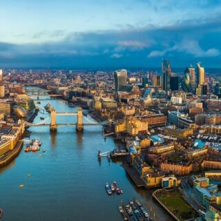 aerial view of London providing lots of London bucket list inspiration