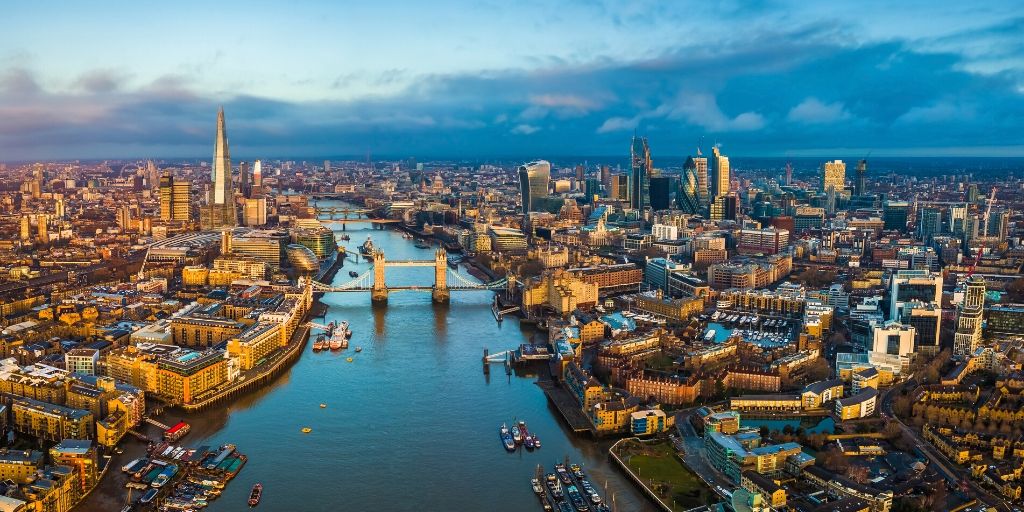 aerial view of London providing lots of London bucket list inspiration