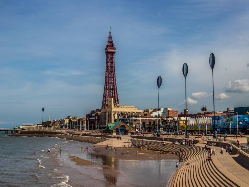A picture of the Blackpool Tower and beach one of the best places to go in North West England