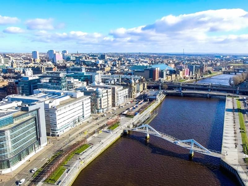 Glasgow city and river one of many popular places to visit in Scotland