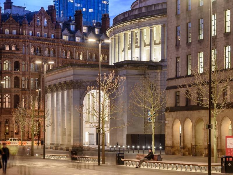 A picture of Manchester city centre at night