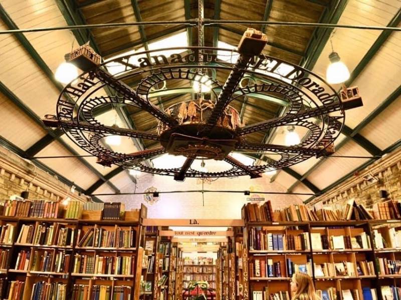 A photo a Barter Books bookshop showing lots of books and bookshelves