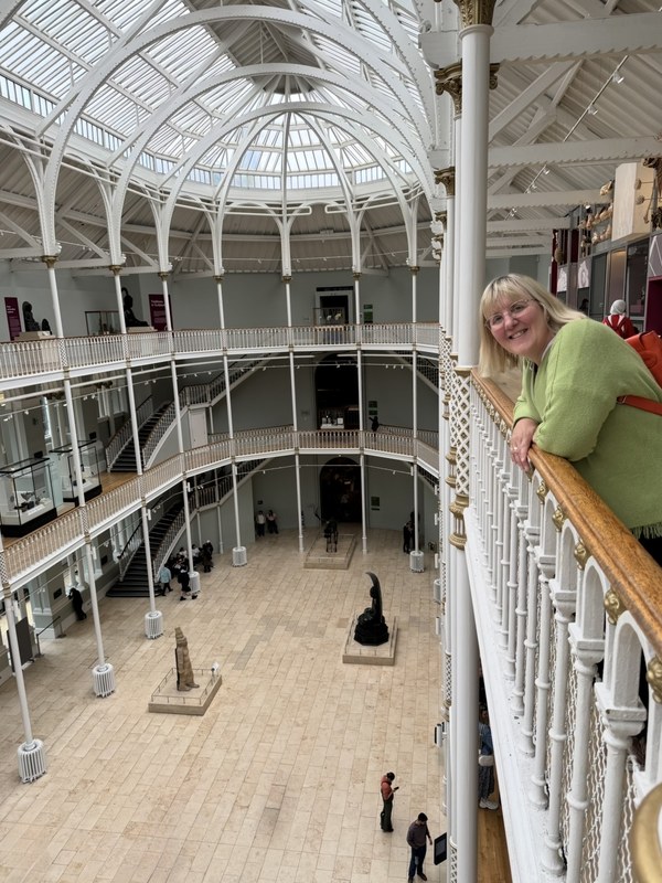 Tracy looking out over the Grand Gallery at the National Museum of Scotland in Edinburgh