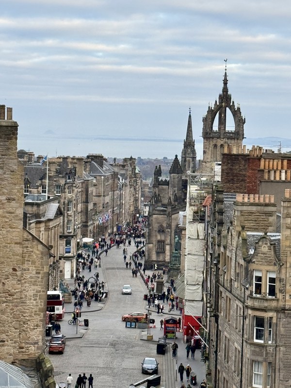 Looking down the Royal Mile from Castlehill towards St Giles Cathedral, Edinburgh