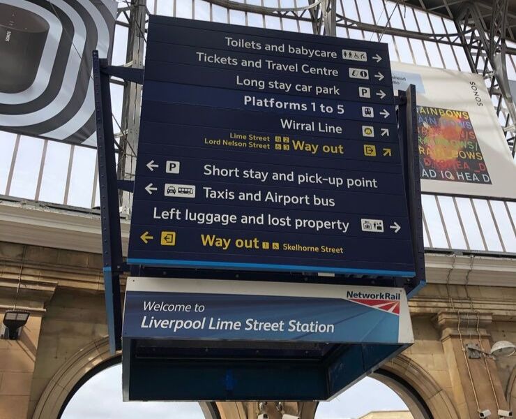 Information boards at a UK train station