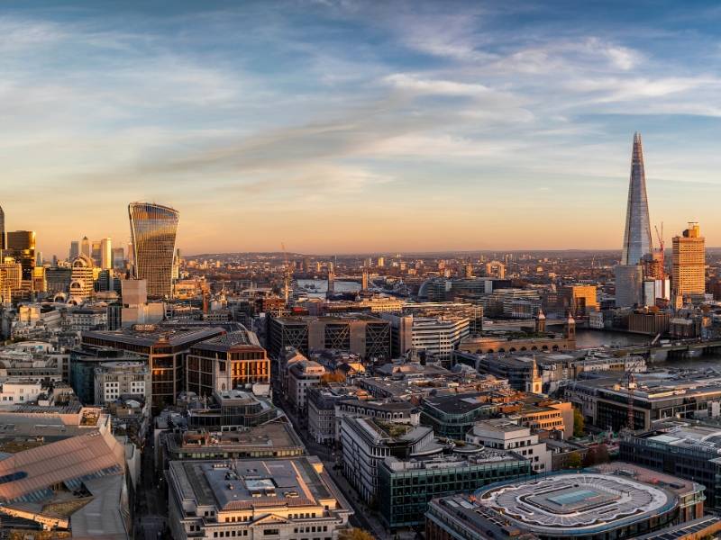 A view of the Walkie Talkie and the Shard in London