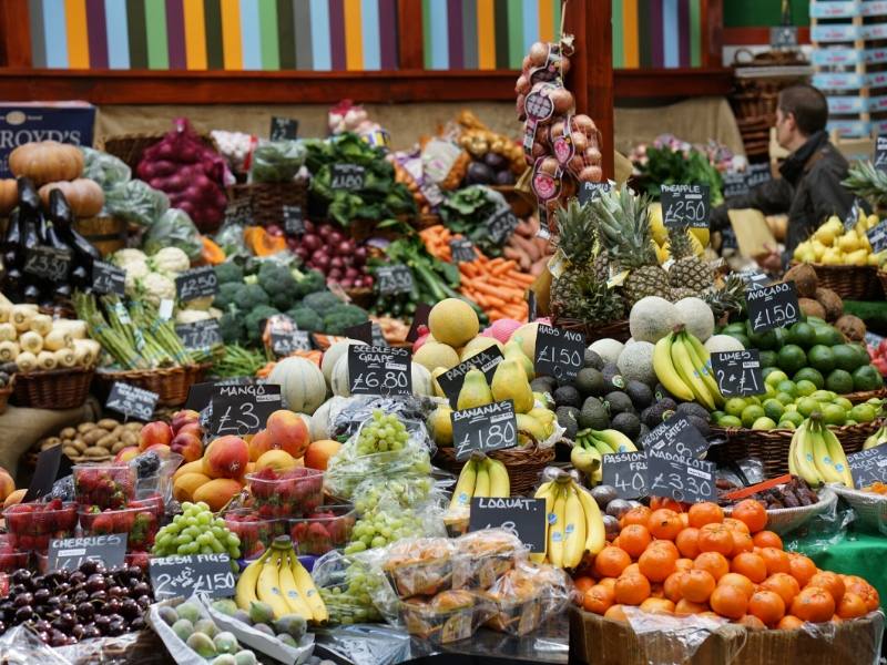 Fruit and veg stall at Borough Market one of a number of free things to do in London