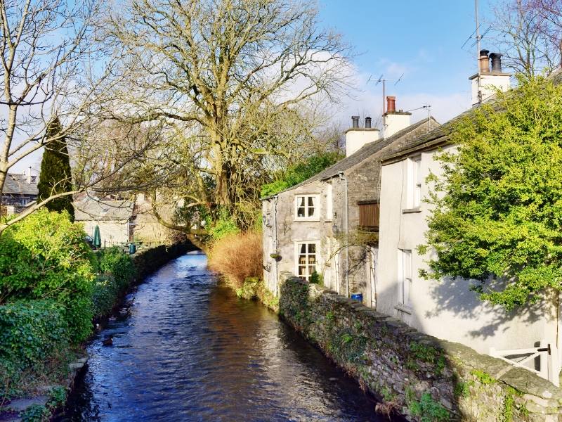 Houses next to a stream in Cartmel in the Lake District