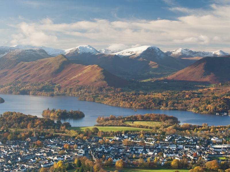 An aerial view of the town of Keswick
