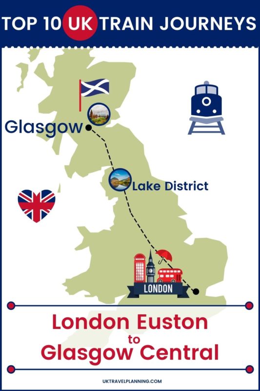 Traveling the UK by rail is a wonderful way to see the country. Check out our top 10 train trips and scenic rail journeys to take across the UK. London Euston to Glasgow Central #UK #travel #trains #rail #railway 