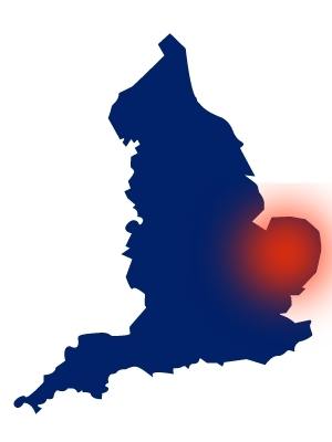 Map highlighting the east of England