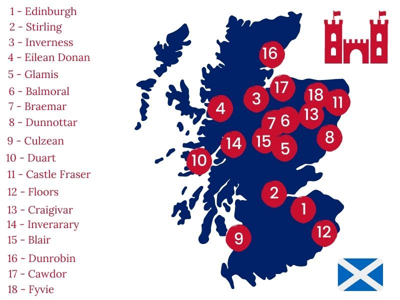 castles to visit in scotland map