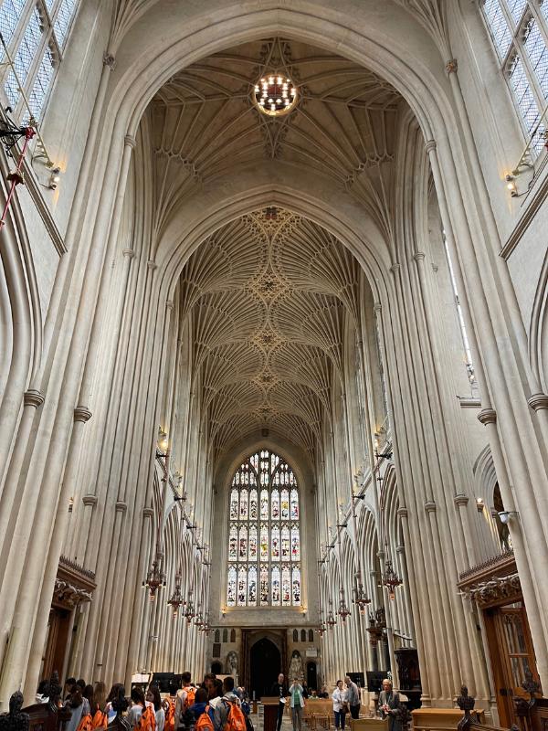 inside of a church with view of ceiling