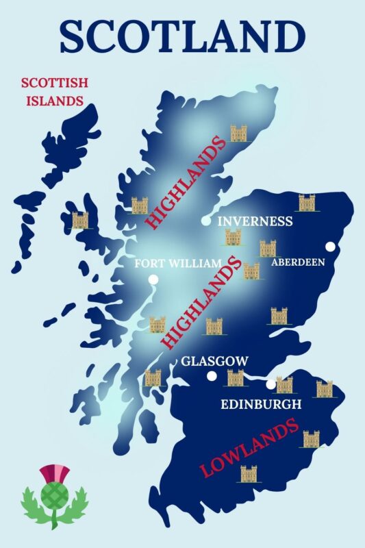 Map showing main destinations in Scotland