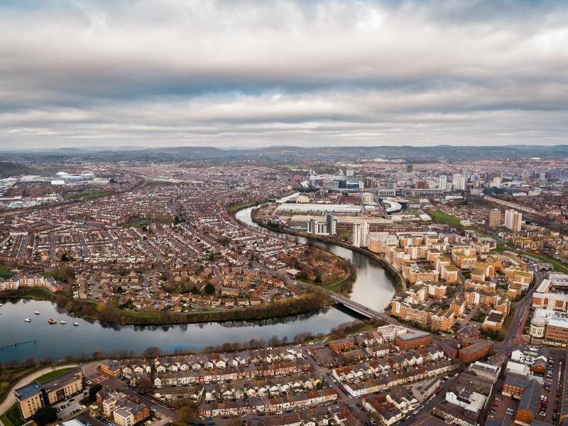 An aerial view of Cardiff Bay one of the best places and things to do in Cardiff