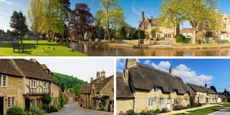 Images of stone cottages in the Cotswolds England