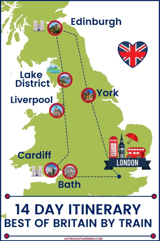 Britain by train - 14 day itinerary map.