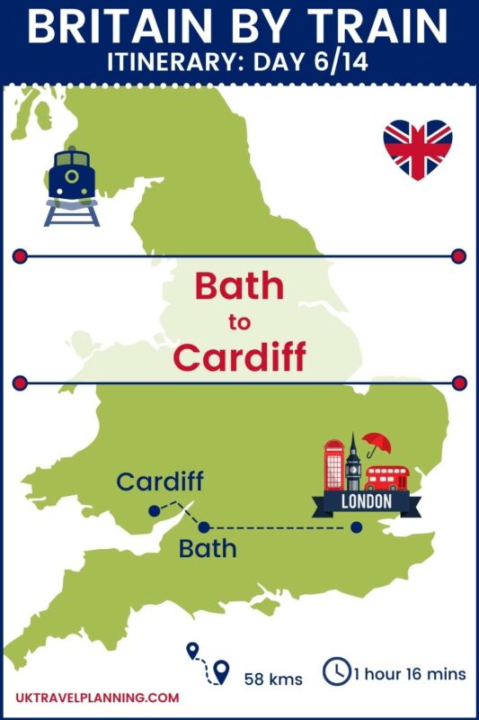 Britain by train - 14 day itinerary map showing day 6 of 14 - Bath to Cardiff.