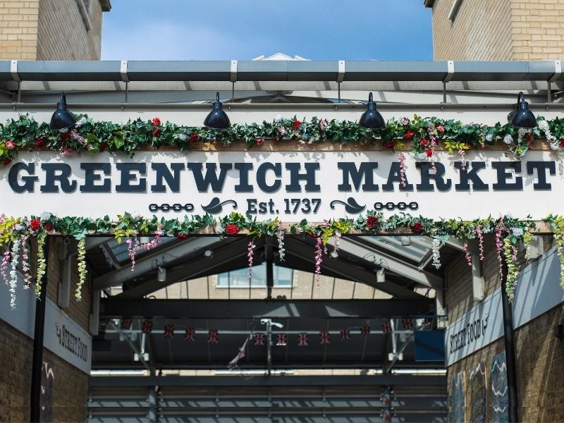 Sign for Greenwich Market in London.