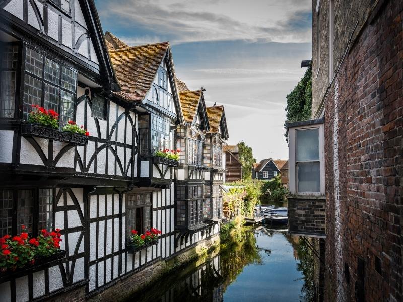 Beautiful Canterbury Tudor houses overlooking the river.