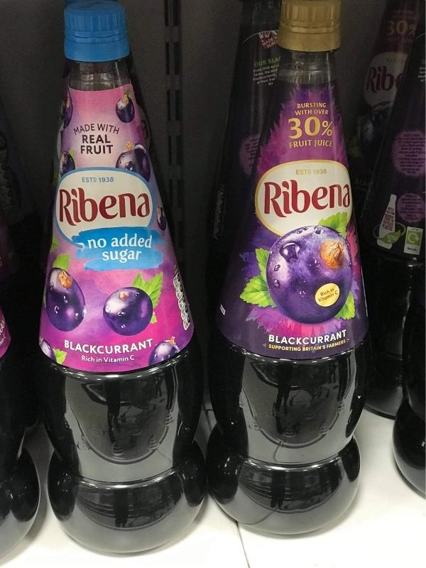 Ribena bottles.