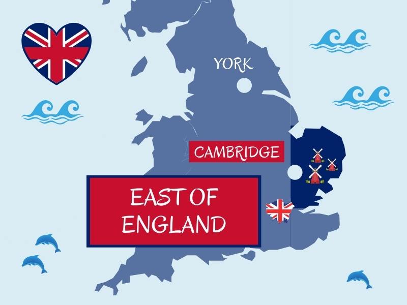 Map showing east of England and major cities