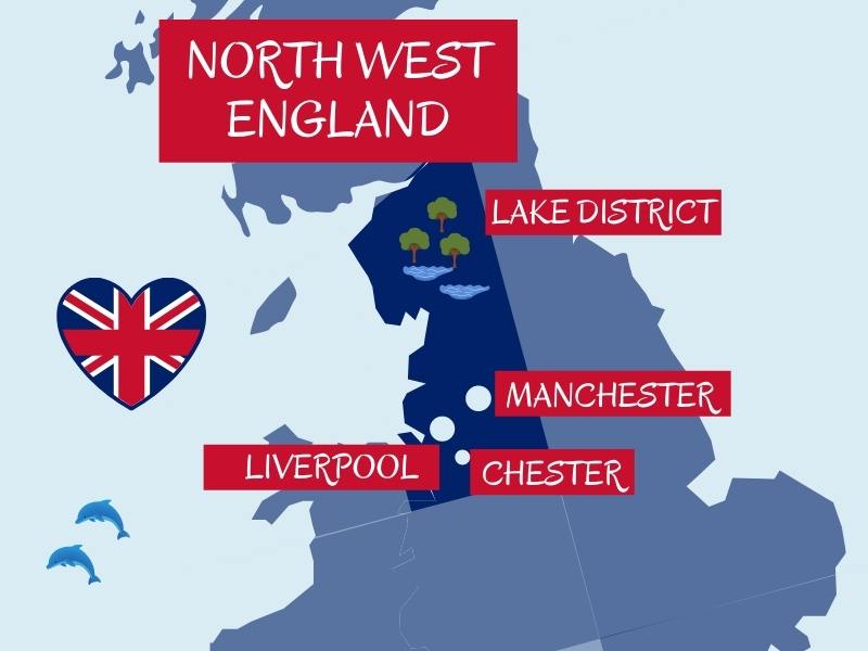 Map of north west England showing major cities and areas