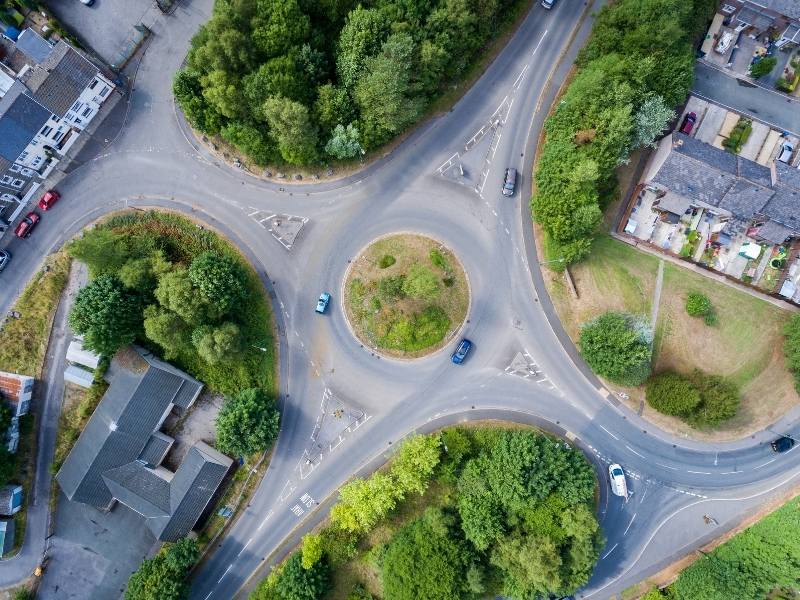 Aerial shot of a roundabout in UK.