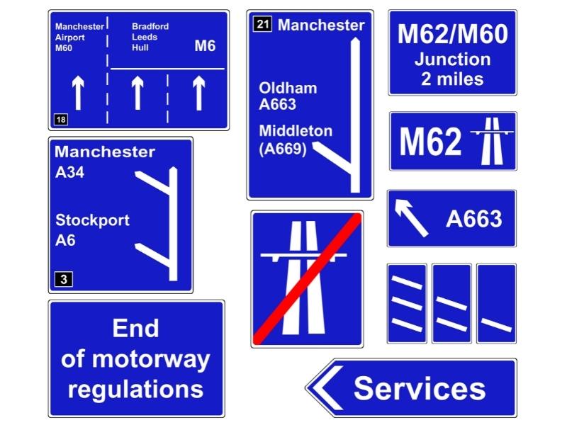 Picture of road signs in the UK.