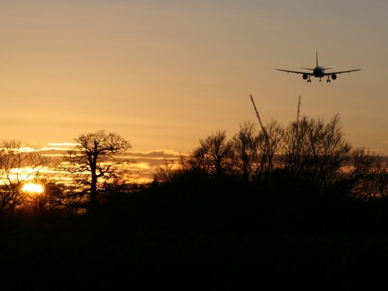 Plane landing at Gatwick airport close to London.