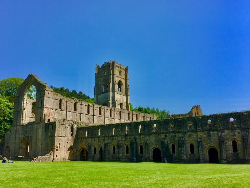 Fountains Abbey with blue sky 1