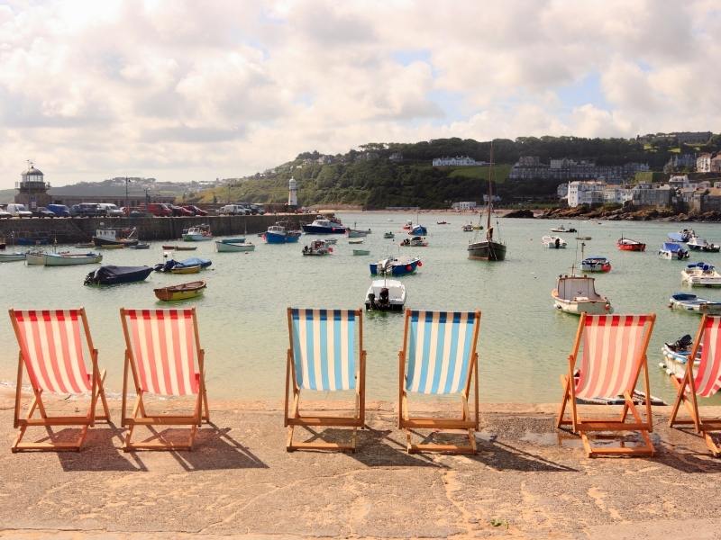 Deckchairs overlooking the harbour in St Ives.