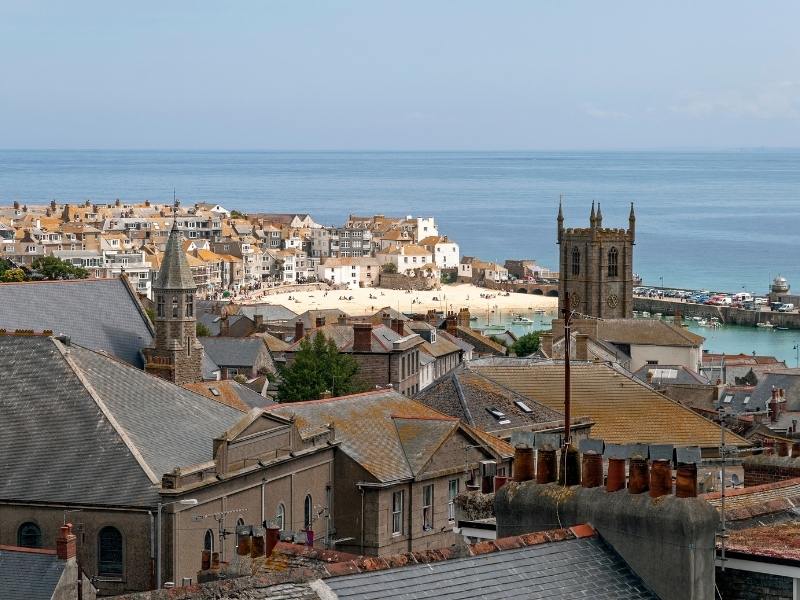 View over the pretty Cornish village of St Ives.