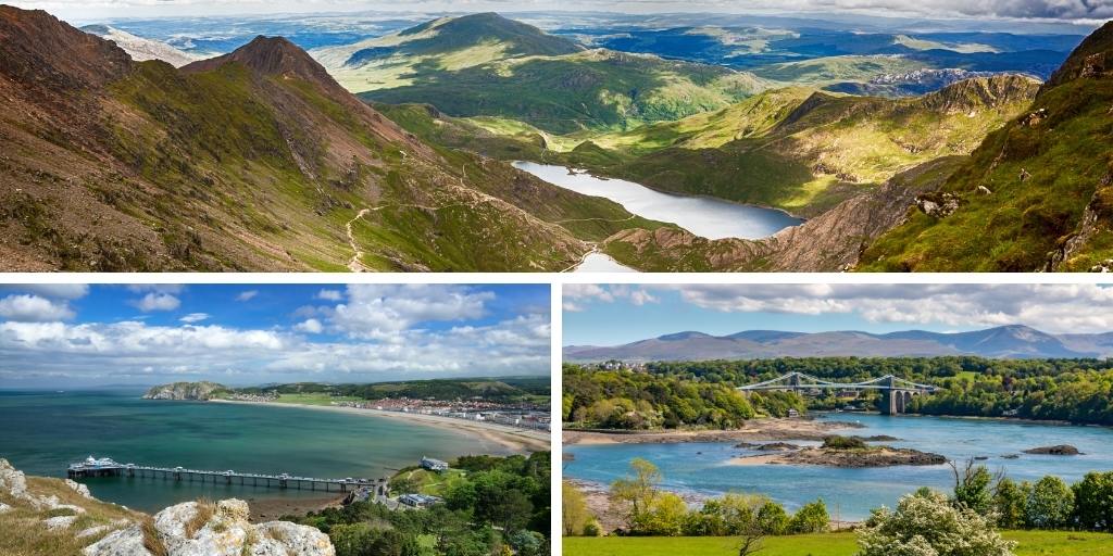 Collage of pictures of some of the best places to stay in North Wales