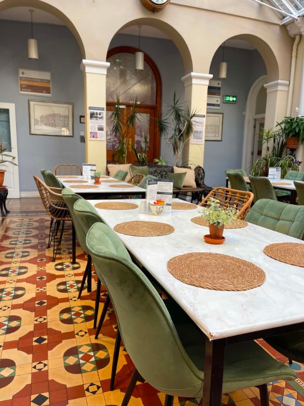 cafe-dining.jpg Dining tables under the arches in the café at the Bar Convent, York