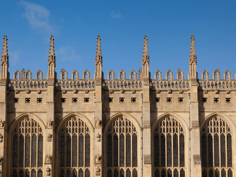 Exterior of King's College Chapel in Cambridge.