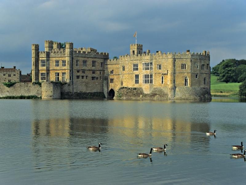 Leeds Castle with the moat around it.