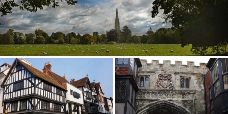 Collage of pictures of the English city of Salisbury