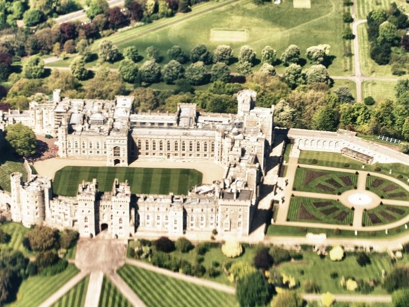 An aerial view of Windsor Castle which is a popular stop-off on the way from London to Bath on guided tours.