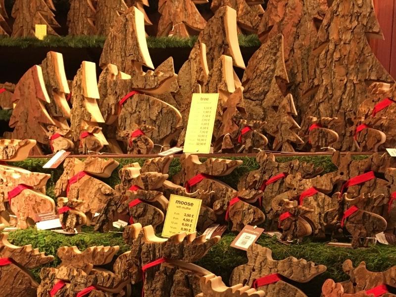 Christmas decorations for sale at a Christmas market in London in December.