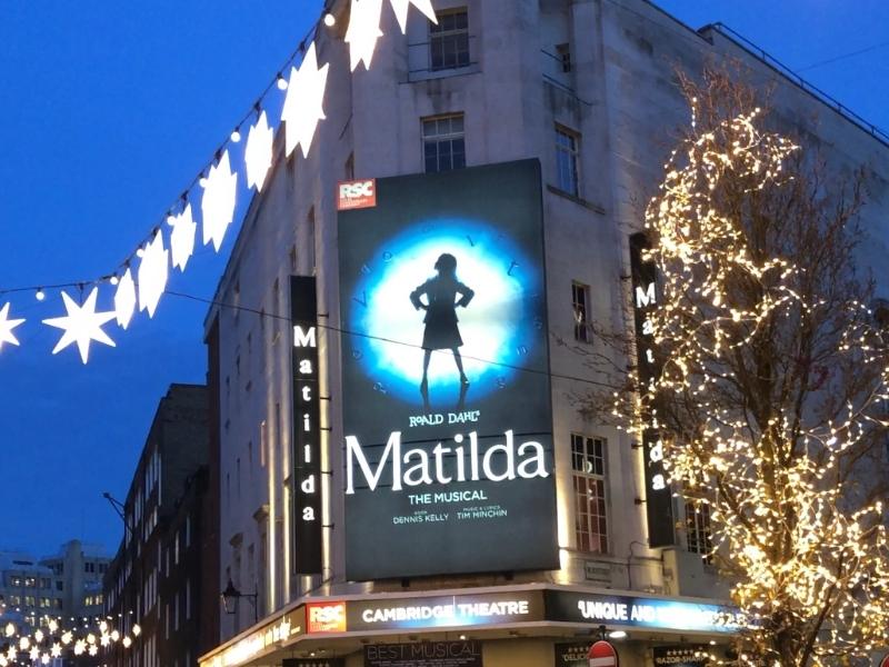 Matilda the musical sign about the Cambridge Theatre london.