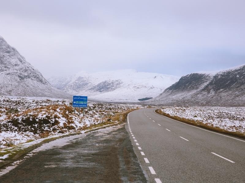 Scottish Highland road with snow.