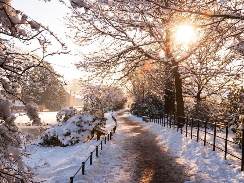 English lane with snow.