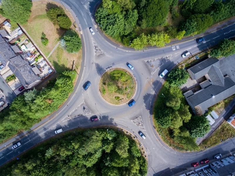 Aerial view of a UK roundabout.